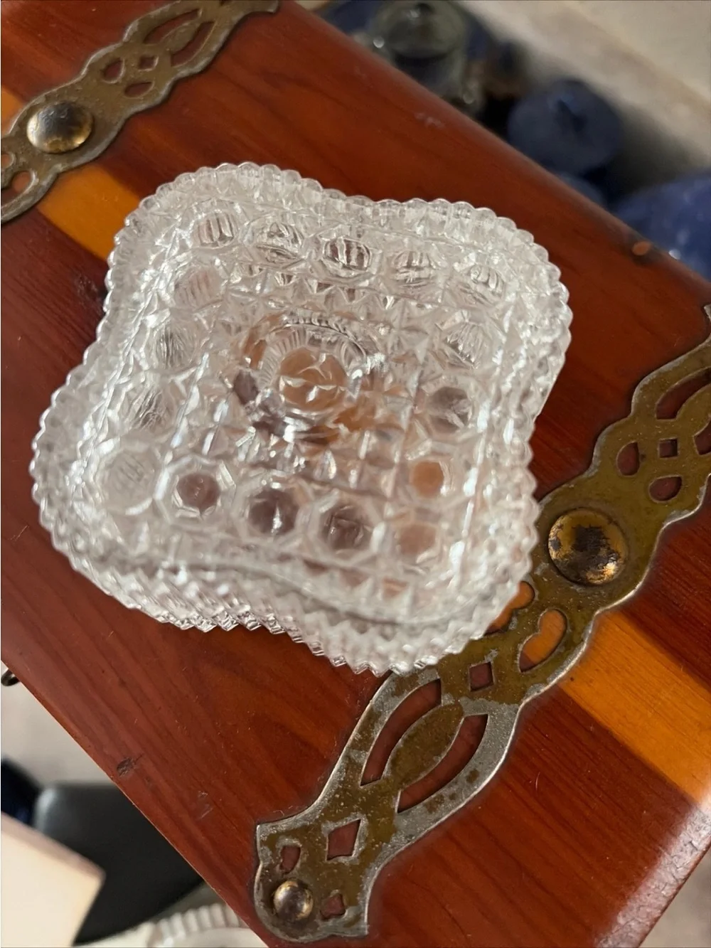 Clear Ribbed Glass Vanity /jewelry Tray - Stacked Decorative trinket box